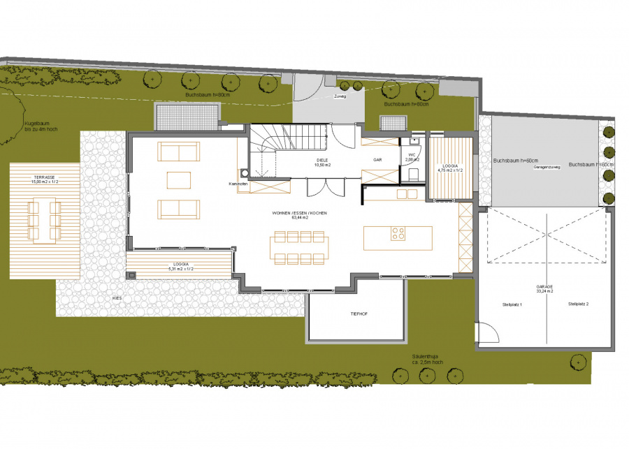 Grundriss EG mit Garten | Verkauf Haus - Grünwald