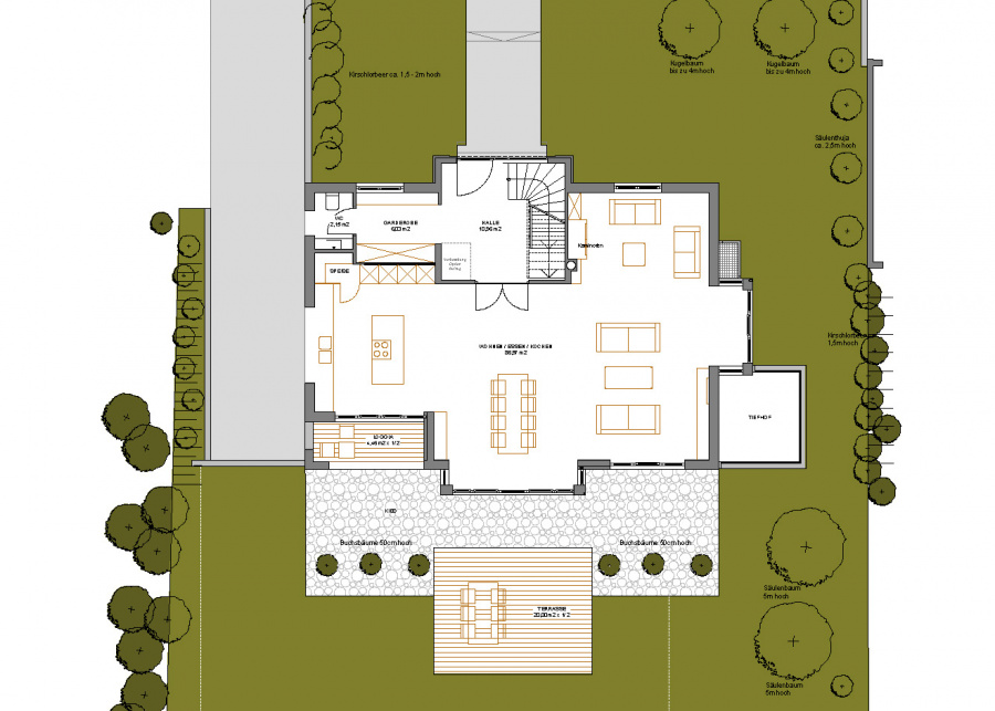 Grundriss EG mit Garten | Verkauf Haus - Grünwald